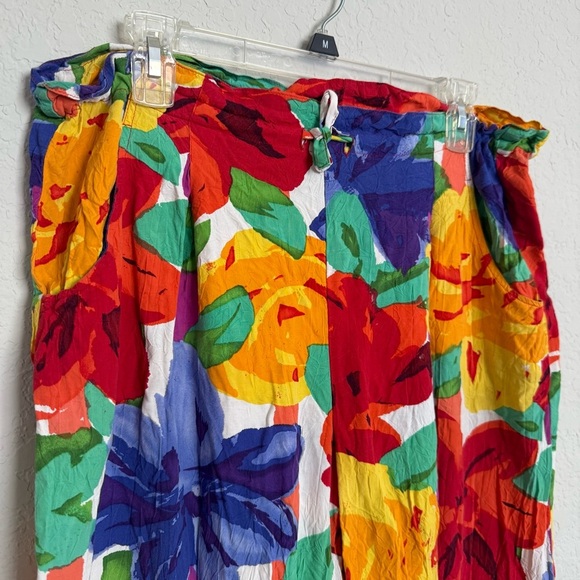 Jams World Floribunda Cropped Drawstring Pants Size M Tropical Hawaiian Boho - Picture 3 of 8